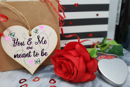 The Plum Penguin Handmade Wooden Hanging Heart Plaque Valentine's Gift You and Me are meants to be bee floral sweet for someone special boyfriend girlfriend husband wife funny romantic keepsake