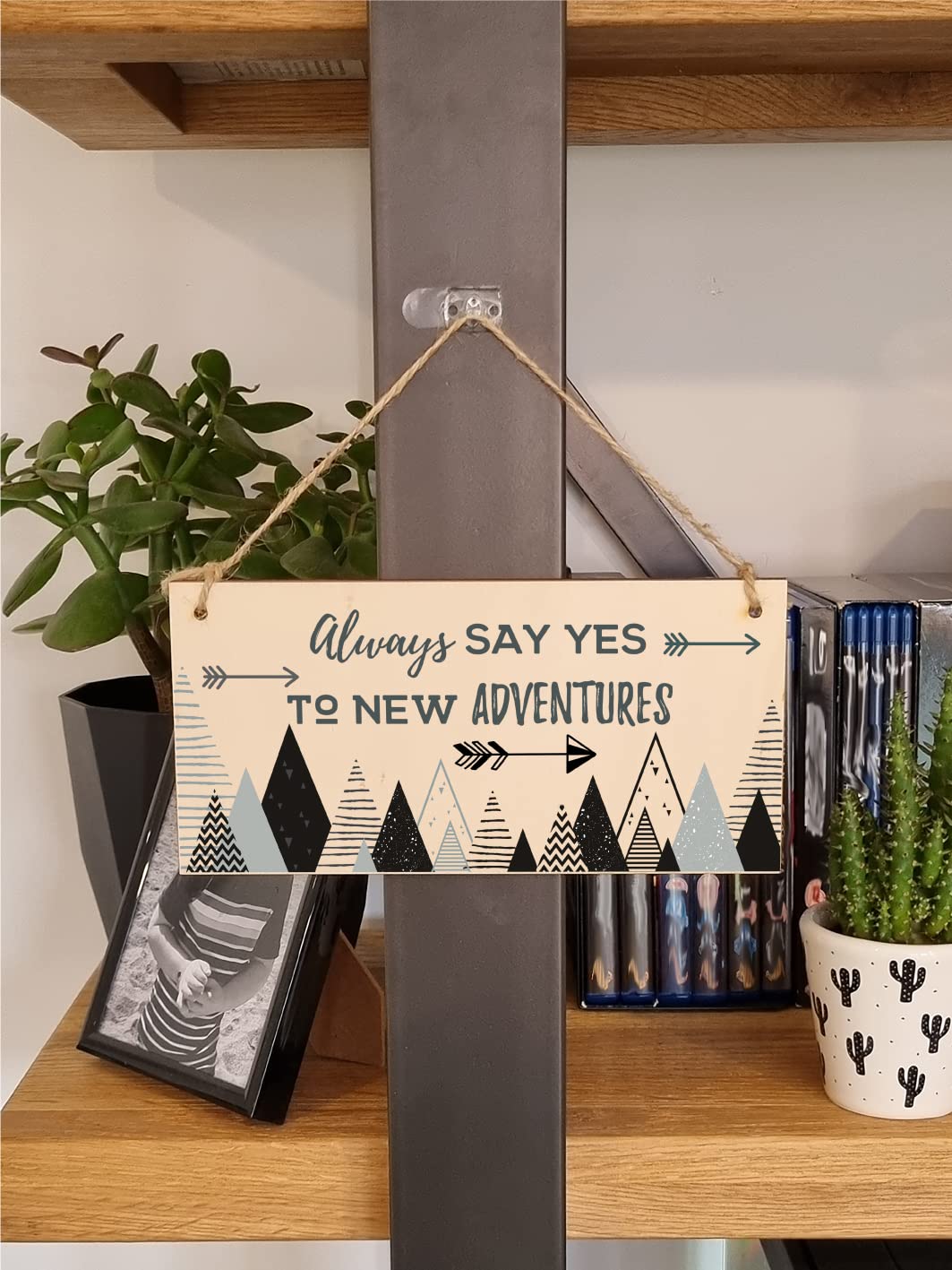 The Plum Penguin Handmade Wooden Hanging Wall Plaque Always Say Yes to New Adventures Motivational Inspirational Decorative Sign Minimalist Design
