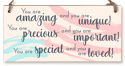 The Plum Penguin Handmade Wooden Hanging Wall Plaque You Are Amazing Unique Special Important Loved Inspirational Decorative Sign