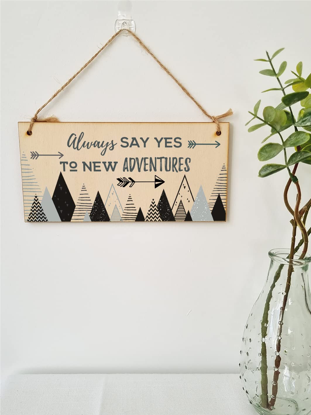 The Plum Penguin Handmade Wooden Hanging Wall Plaque Always Say Yes to New Adventures Motivational Inspirational Decorative Sign Minimalist Design