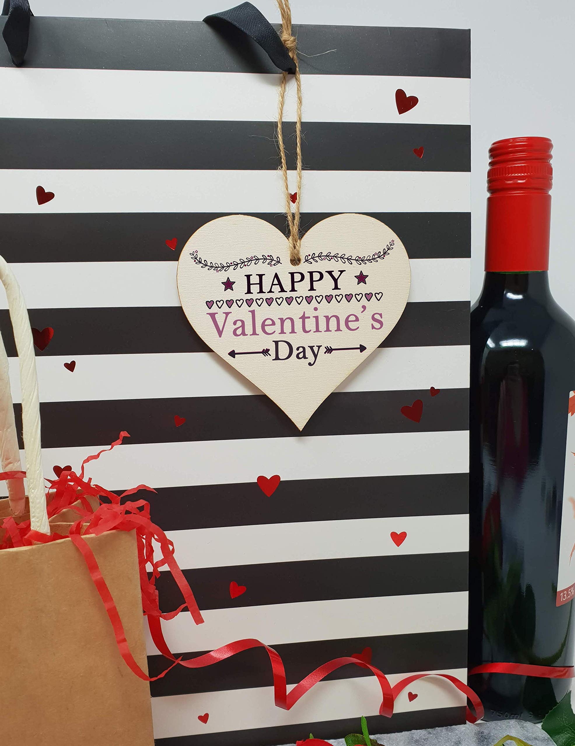 The Plum Penguin Handmade Wooden Hanging Heart Plaque Valentine's Gift Happy Valentines Day simple boho chic design gift for someone special boyfriend girlfriend husband wife romantic keepsake