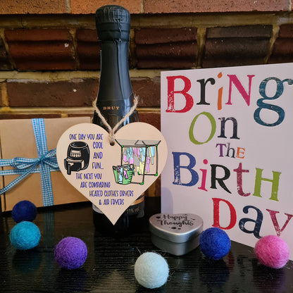 Young Fun Now Buying Air Fryers Funny Happy Birthday Hanging Heart Wooden Sign Home Decoration Card Alternative