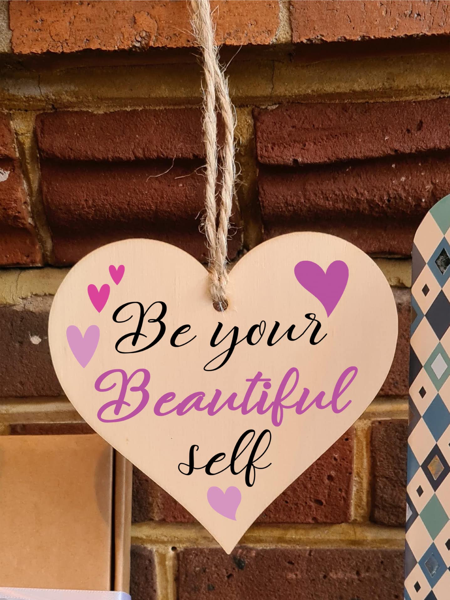 Handmade Wooden Hanging Heart Plaque Gift for Someone Special Inspirational Gift or Self Motivational Treat