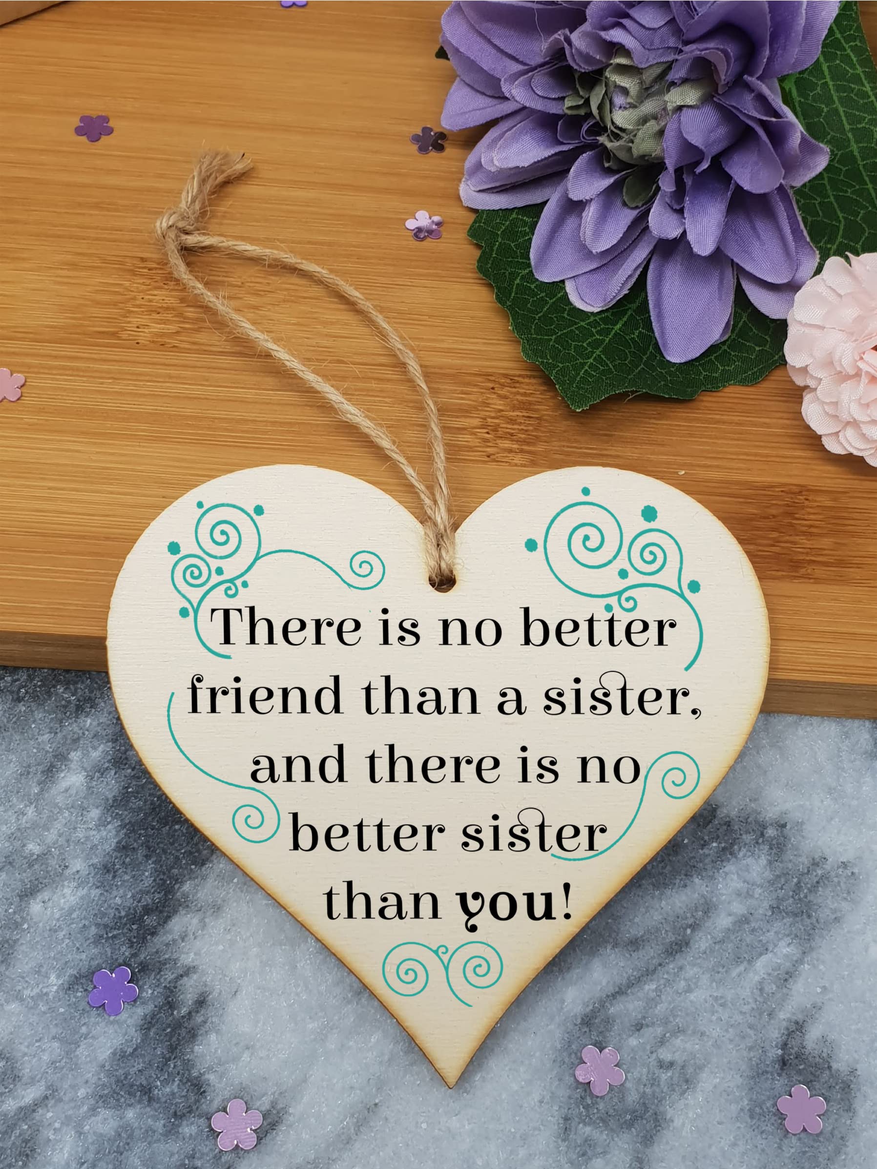 Handmade Wooden Hanging Heart Plaque Gift Perfect for Sisters Lovely Friendship Keepsake
