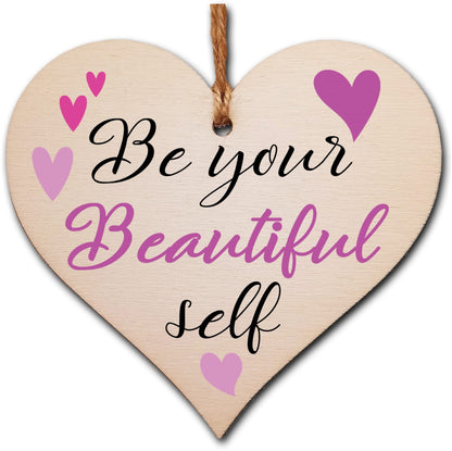 Handmade Wooden Hanging Heart Plaque Gift for Someone Special Inspirational Gift or Self Motivational Treat