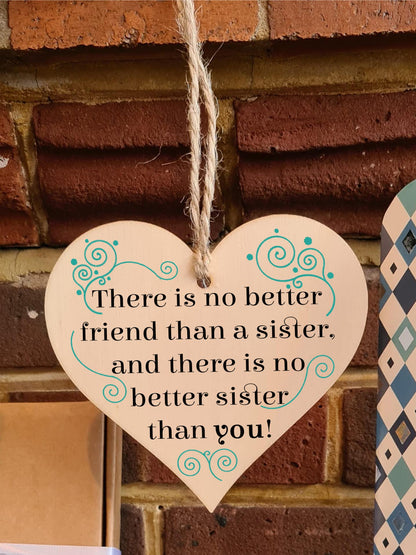 Handmade Wooden Hanging Heart Plaque Gift Perfect for Sisters Lovely Friendship Keepsake
