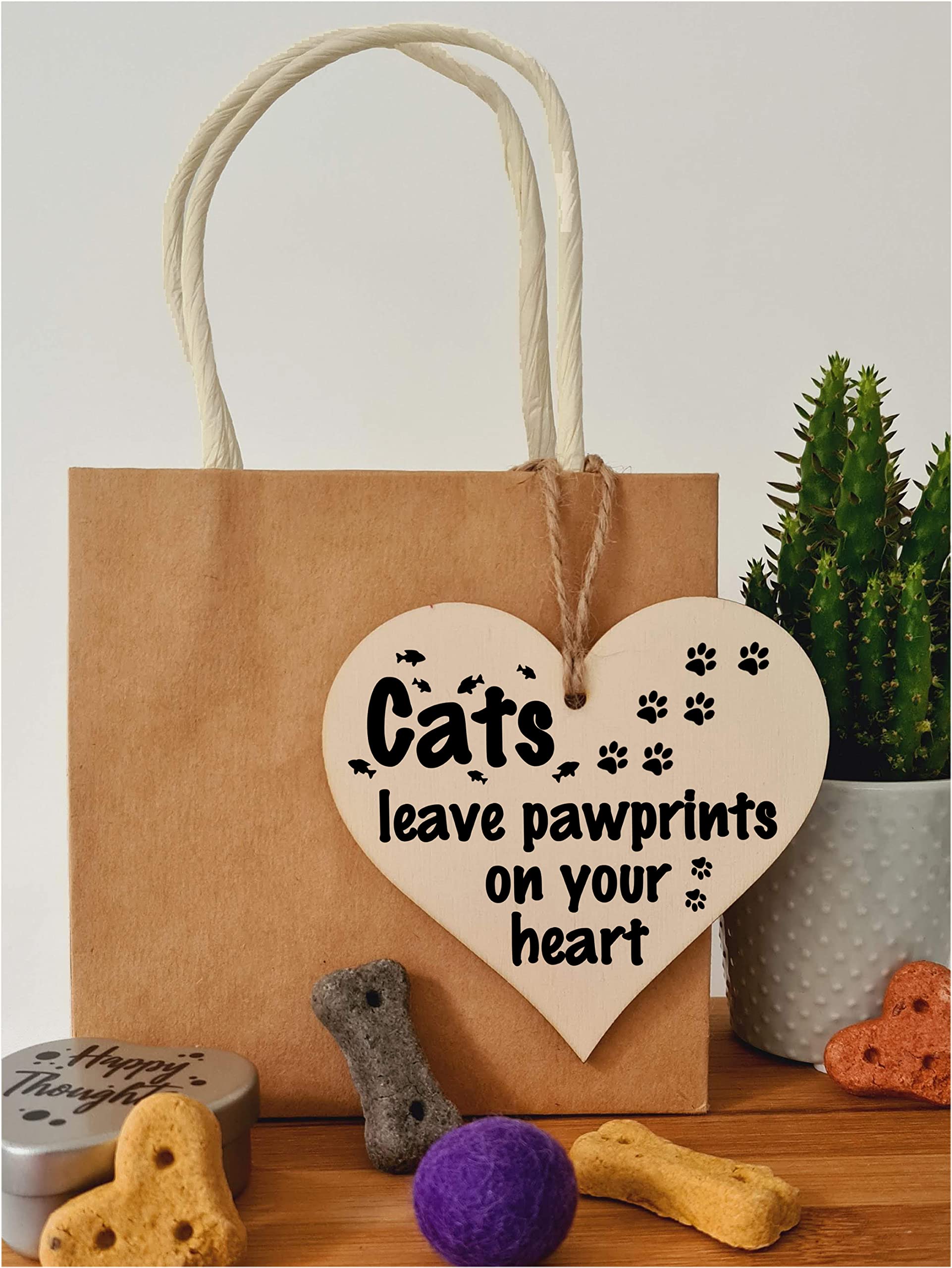 Handmade Wooden Hanging Heart Plaque Gift Perfect for Cat Lovers