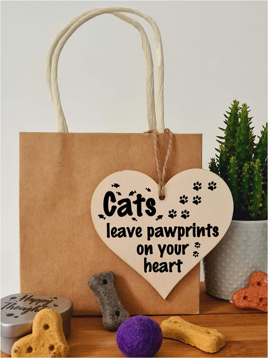 Handmade Wooden Hanging Heart Plaque Gift Perfect for Cat Lovers