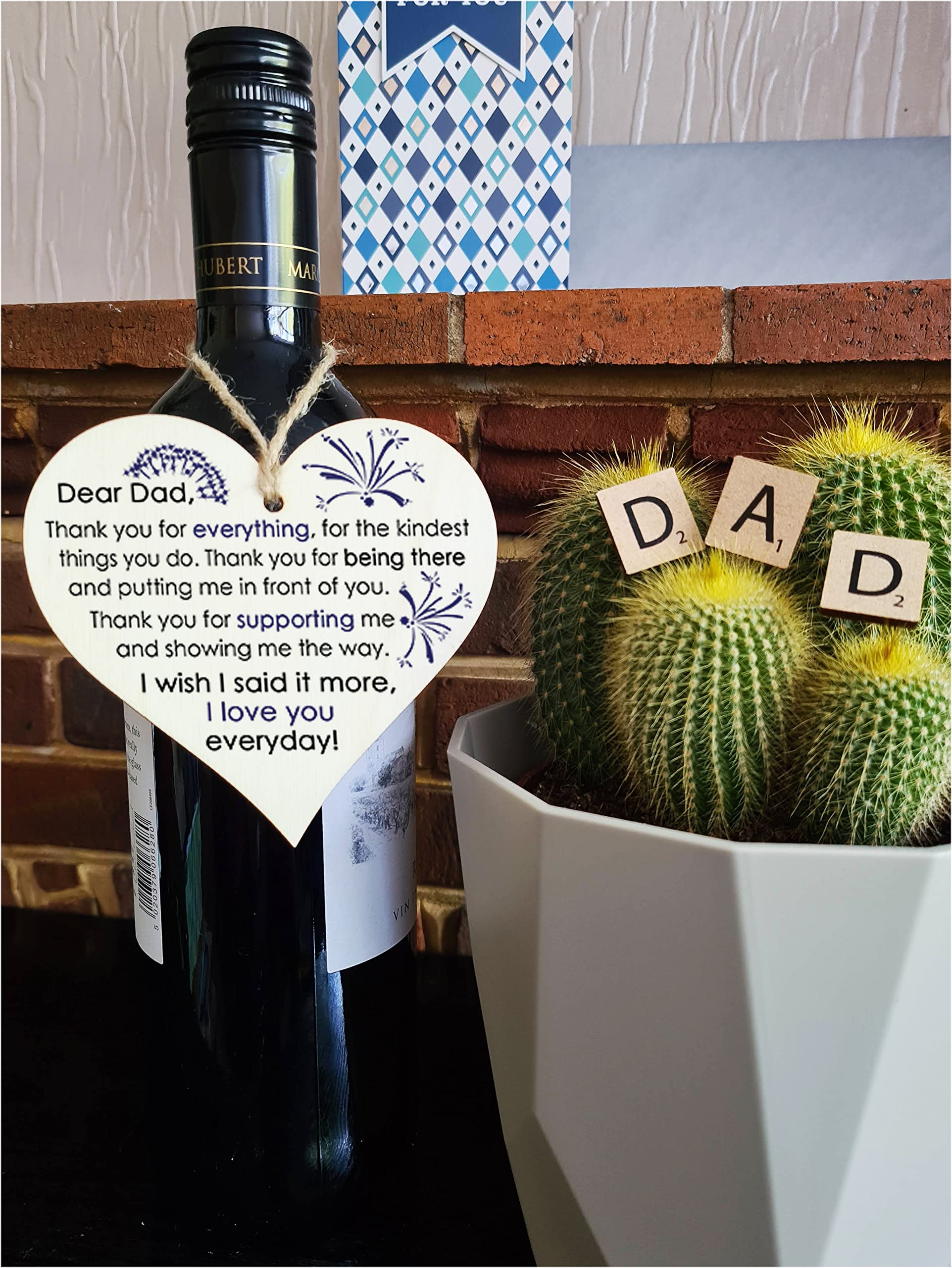 Handmade Wooden Hanging Heart Plaque Gift for Dad Loving Thoughtful Present for Your Father