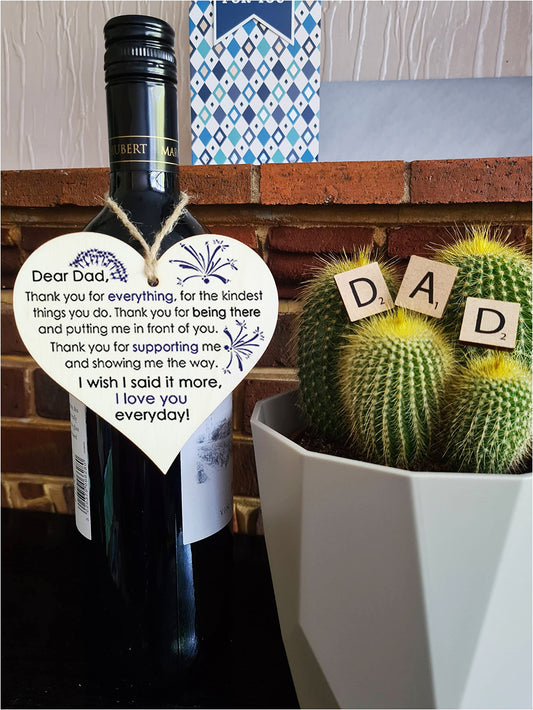 Handmade Wooden Hanging Heart Plaque Gift for Dad Loving Thoughtful Present for Your Father