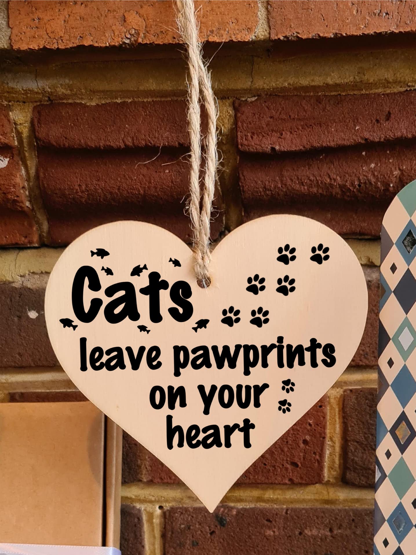 Handmade Wooden Hanging Heart Plaque Gift Perfect for Cat Lovers