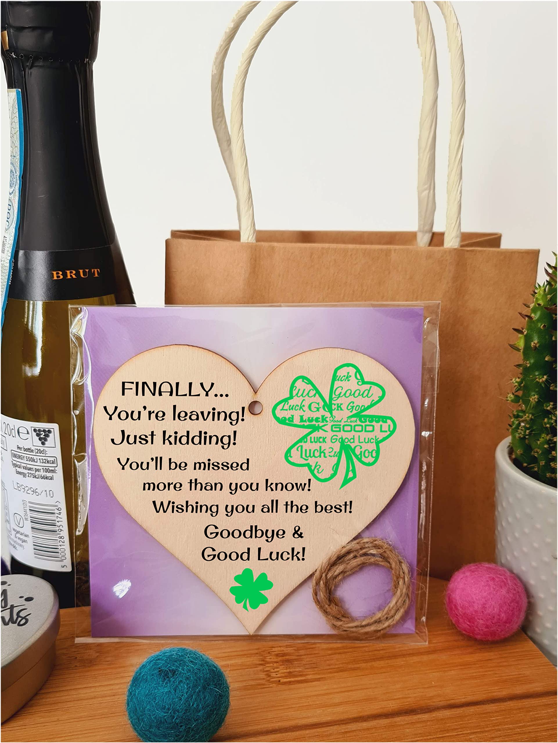 Handmade Wooden Hanging Heart Plaque Gift to Say Sorry You're Leaving You'll be Missed Keepsake for Friend