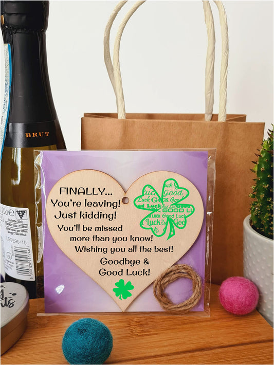 Handmade Wooden Hanging Heart Plaque Gift to Say Sorry You're Leaving You'll be Missed Keepsake for Friend