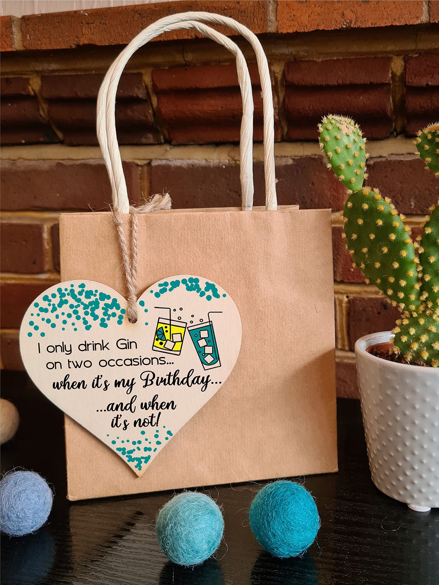 Handmade Wooden Hanging Heart Plaque Gift for Gin Lovers Novelty Funny Birthday Keepsake