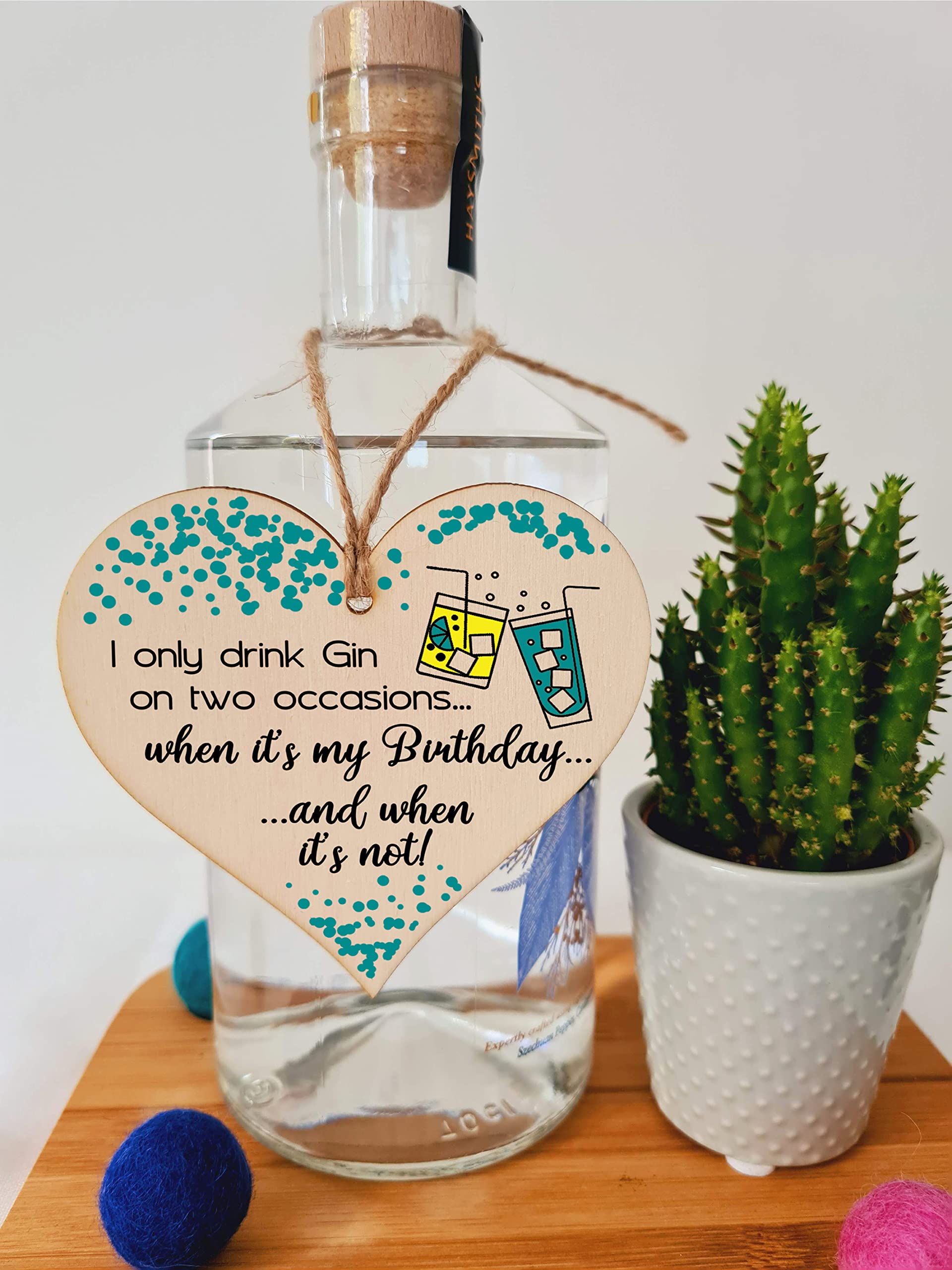 Handmade Wooden Hanging Heart Plaque Gift for Gin Lovers Novelty Funny Birthday Keepsake