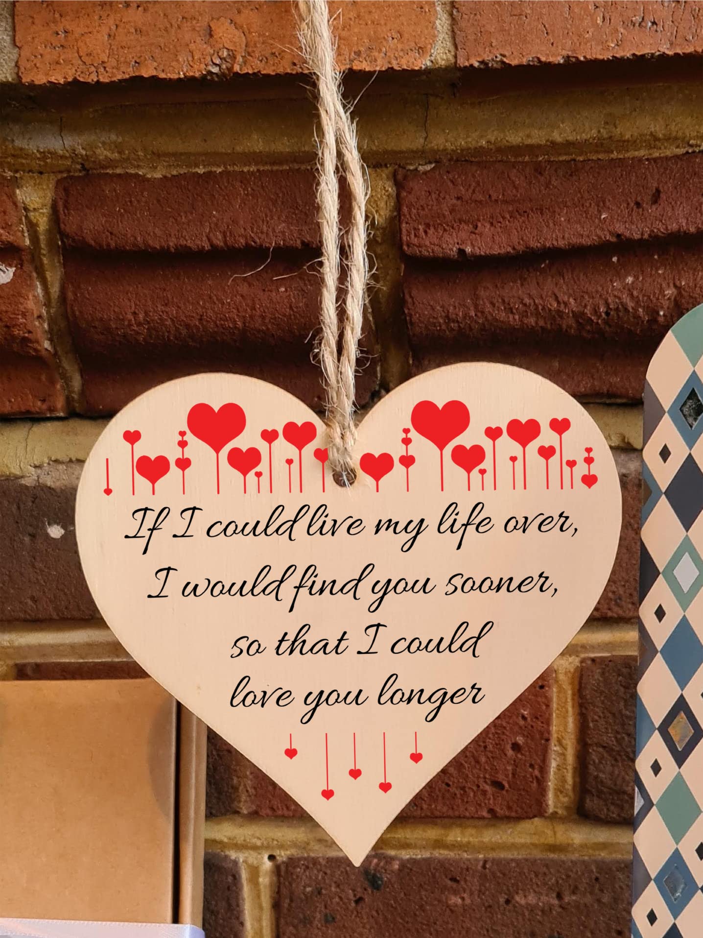 Handmade Wooden Hanging Heart Plaque Gift perfect for your Boyfriend or Girlfriend Romantic Keepsake