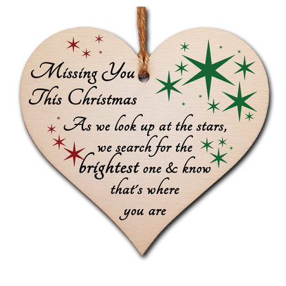 Handmade Wooden Hanging Heart Plaque Gift to Remember Lost Loved Ones at Christmas