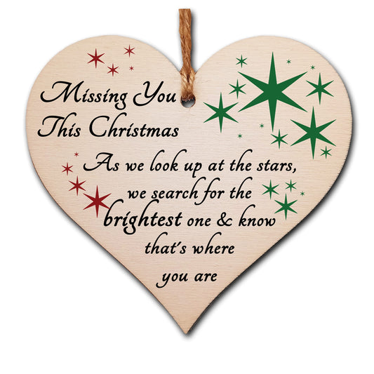 Handmade Wooden Hanging Heart Plaque Gift to Remember Lost Loved Ones at Christmas