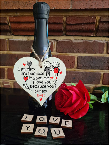 Handmade Wooden Hanging Heart Plaque Gift perfect for your Boyfriend or Girlfriend Romantic Keepsake