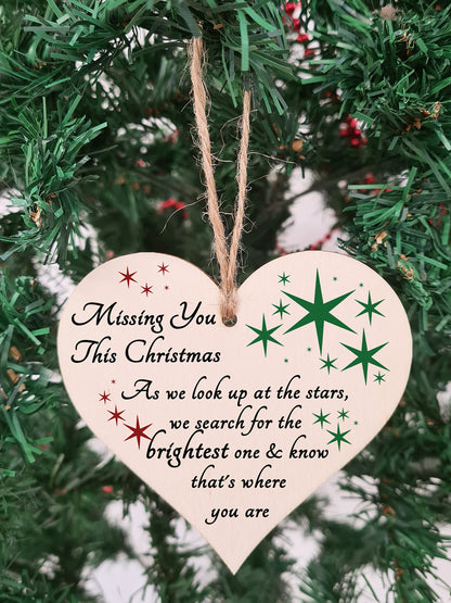 Handmade Wooden Hanging Heart Plaque Gift to Remember Lost Loved Ones at Christmas