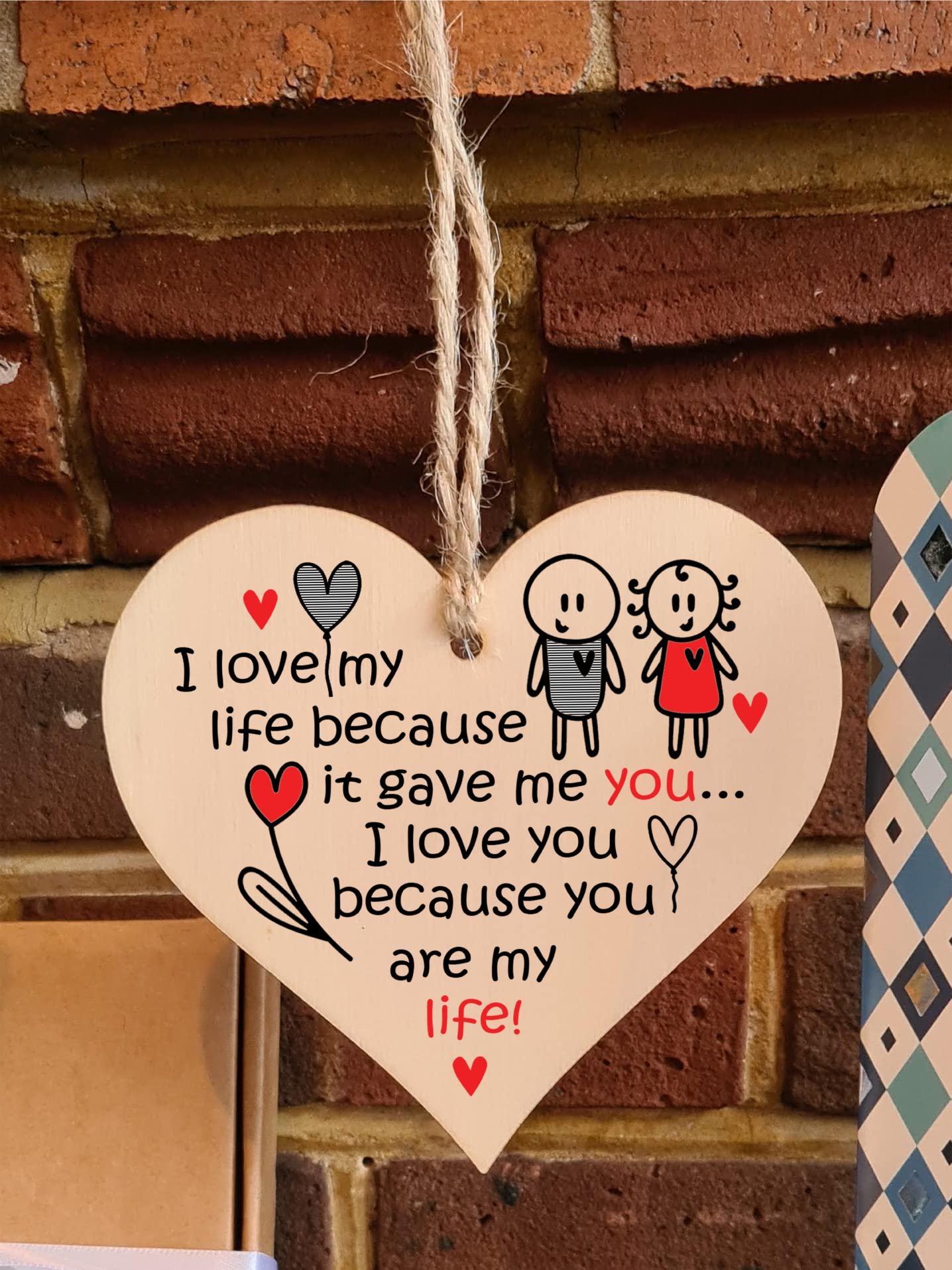 Handmade Wooden Hanging Heart Plaque Gift perfect for your Boyfriend or Girlfriend Romantic Keepsake