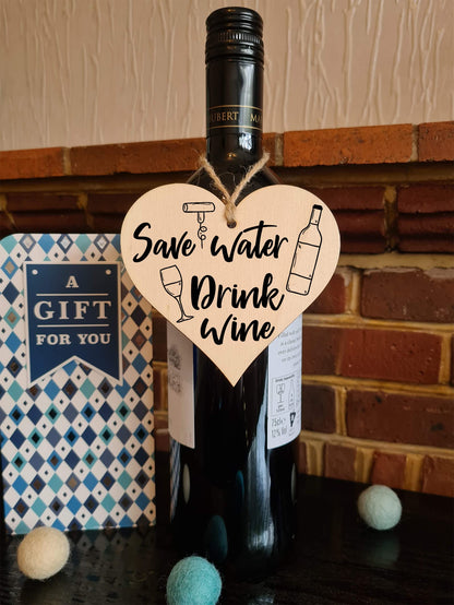Handmade Wooden Hanging Heart Plaque Gift Perfect for Wine Lovers Novelty Funny Keepsake