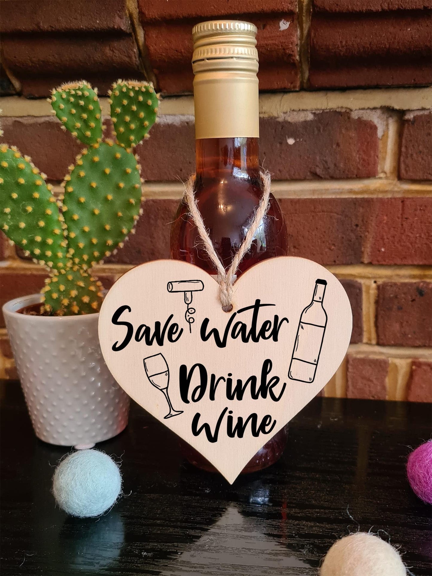 Handmade Wooden Hanging Heart Plaque Gift Perfect for Wine Lovers Novelty Funny Keepsake