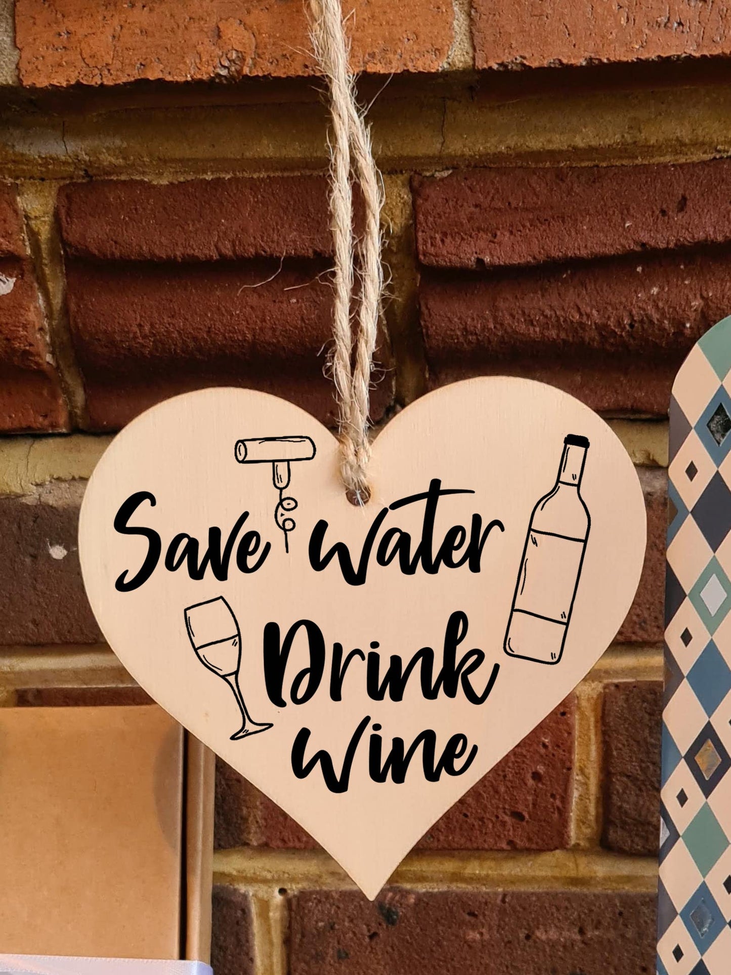 Handmade Wooden Hanging Heart Plaque Gift Perfect for Wine Lovers Novelty Funny Keepsake