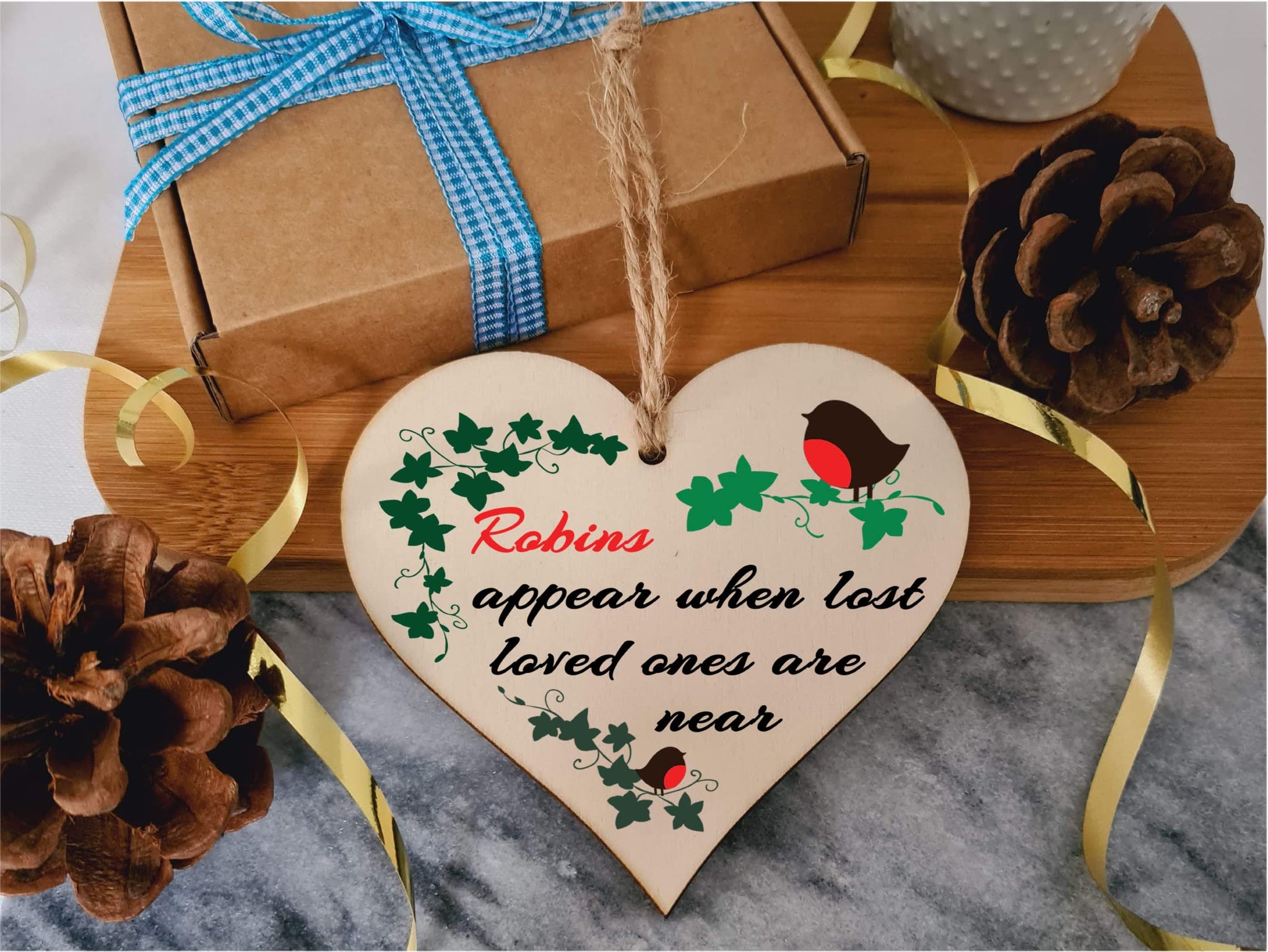 Handmade Wooden Hanging Heart Plaque Gift to Remember Lost Loved Ones