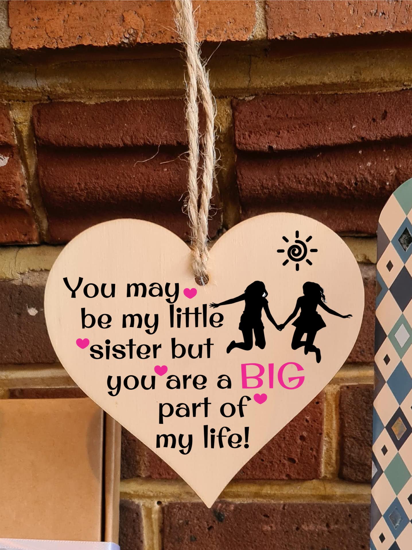 Handmade Wooden Hanging Heart Plaque Gift Perfect for Sisters Lovely Friendship Keepsake