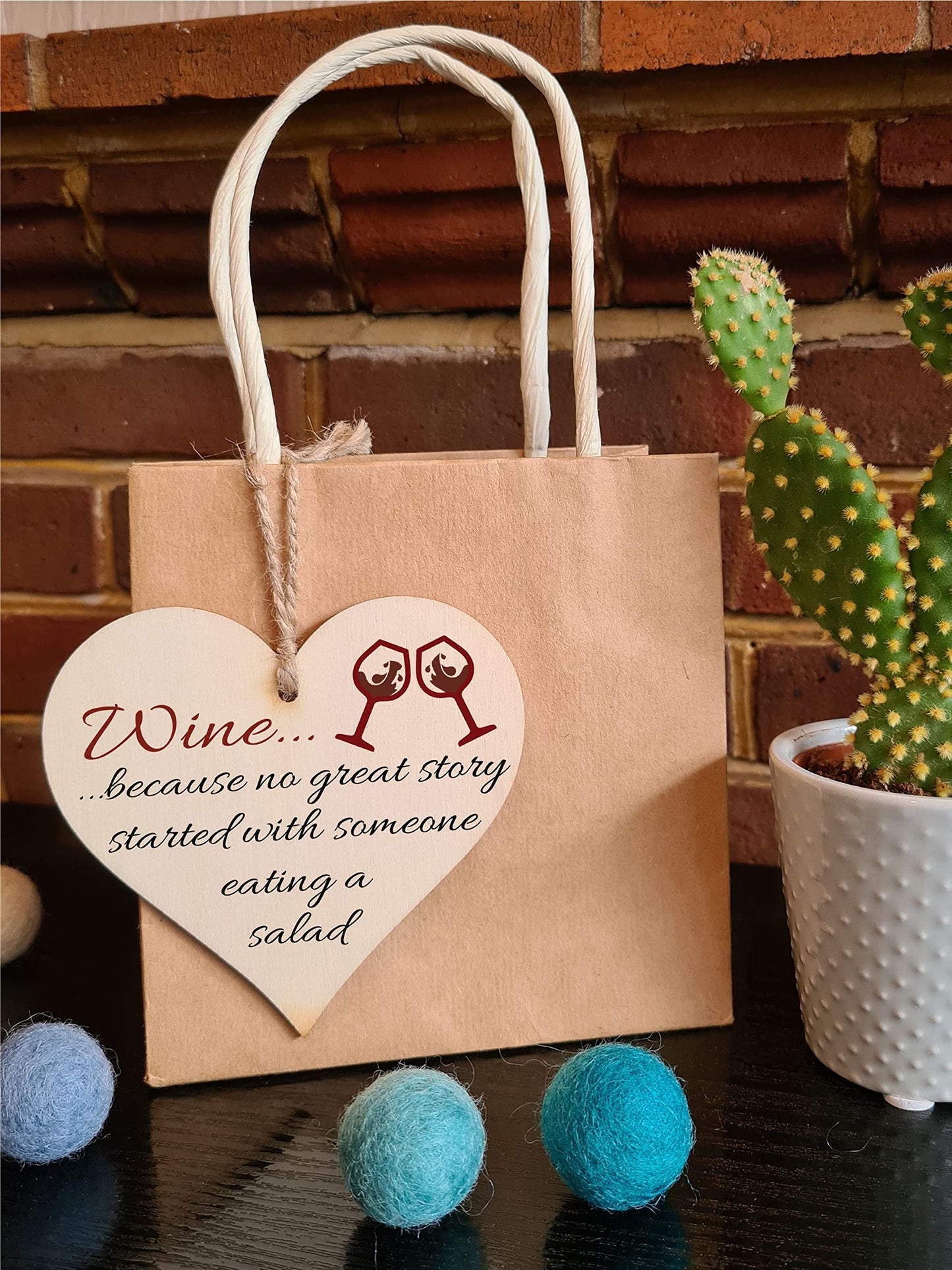 Handmade Wooden Hanging Heart Plaque Gift Perfect for Wine Lovers Novelty Funny Keepsake