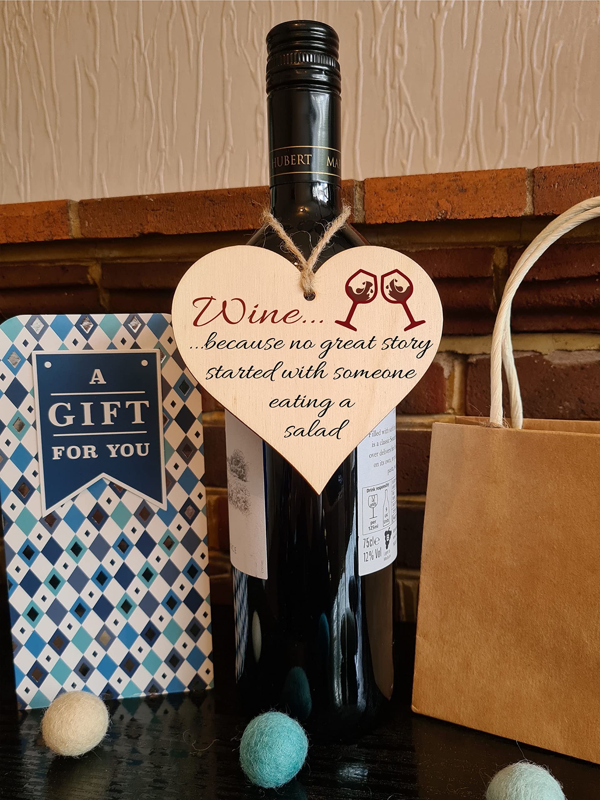 Handmade Wooden Hanging Heart Plaque Gift Perfect for Wine Lovers Novelty Funny Keepsake