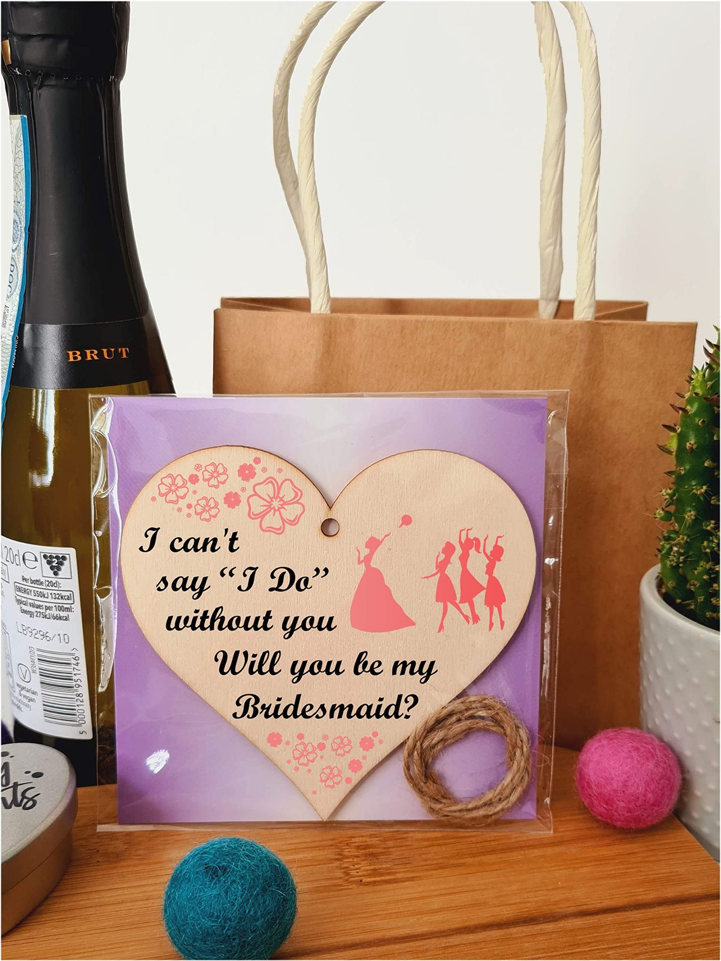 Handmade Wooden Hanging Heart Plaque Gift Will You Be My Bridesmaid Wedding Novelty Keepsake