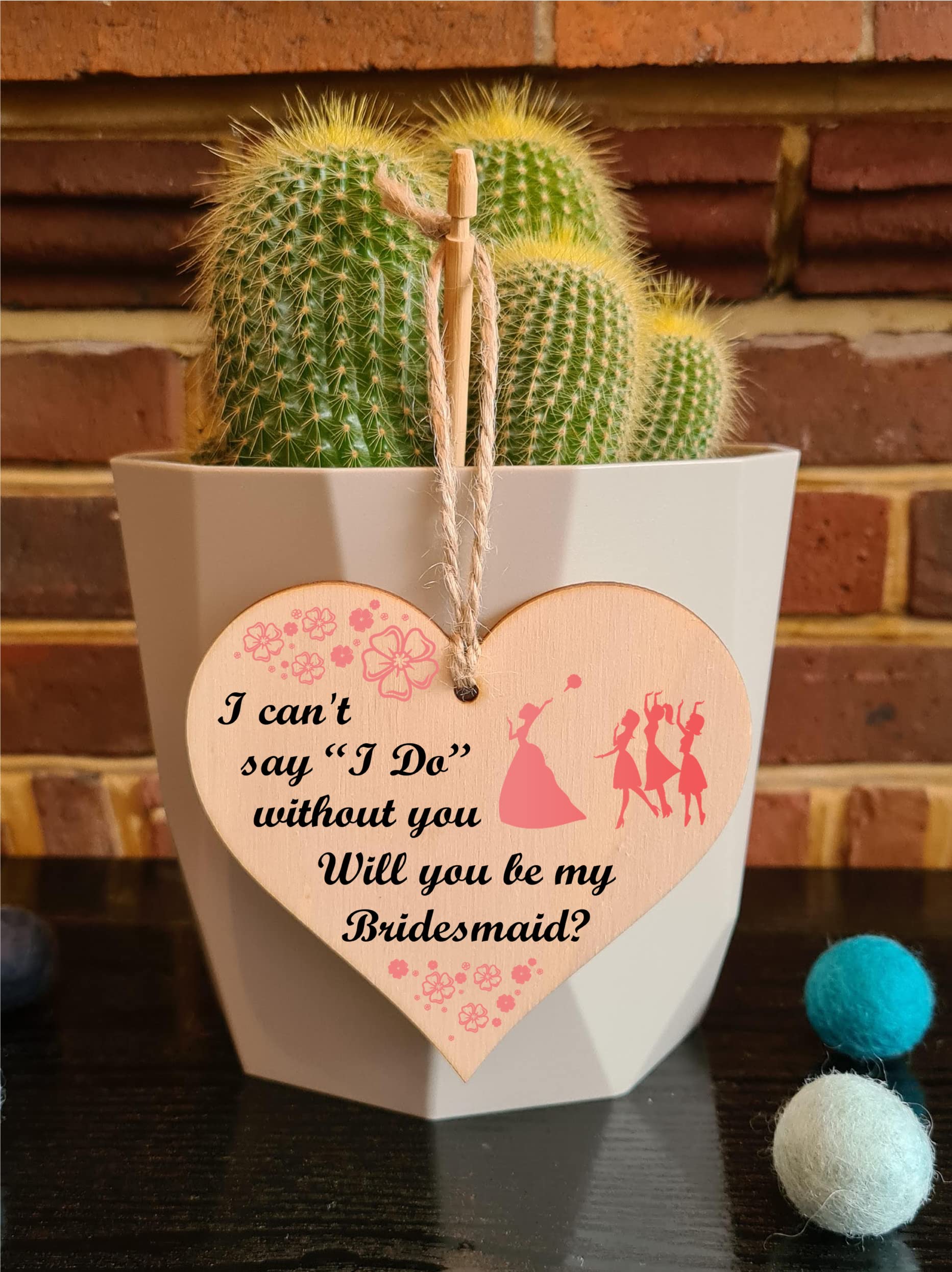 Handmade Wooden Hanging Heart Plaque Gift Will You Be My Bridesmaid Wedding Novelty Keepsake