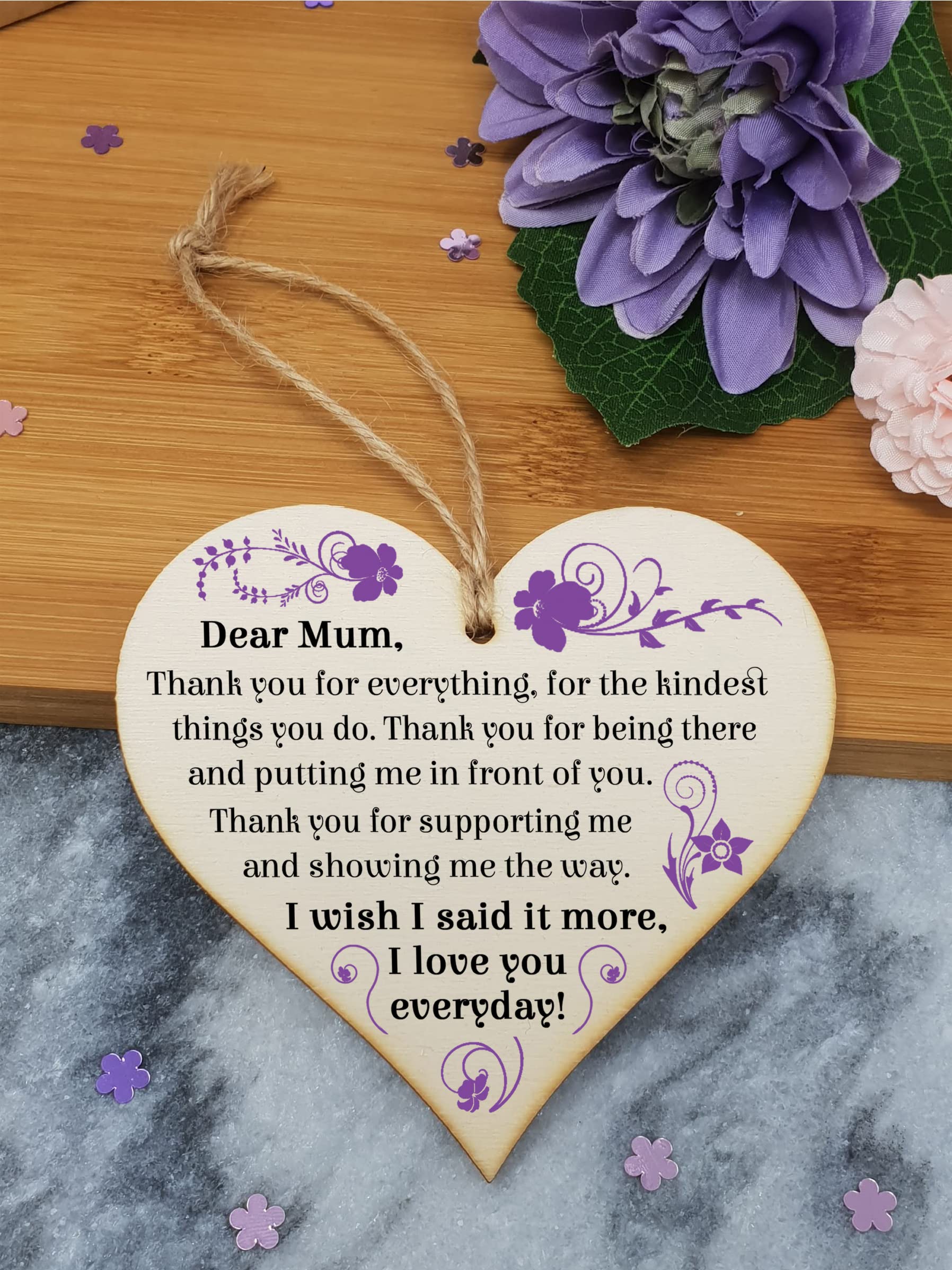 Handmade Wooden Hanging Heart Plaque Gift for Mum Loving Thoughtful Present