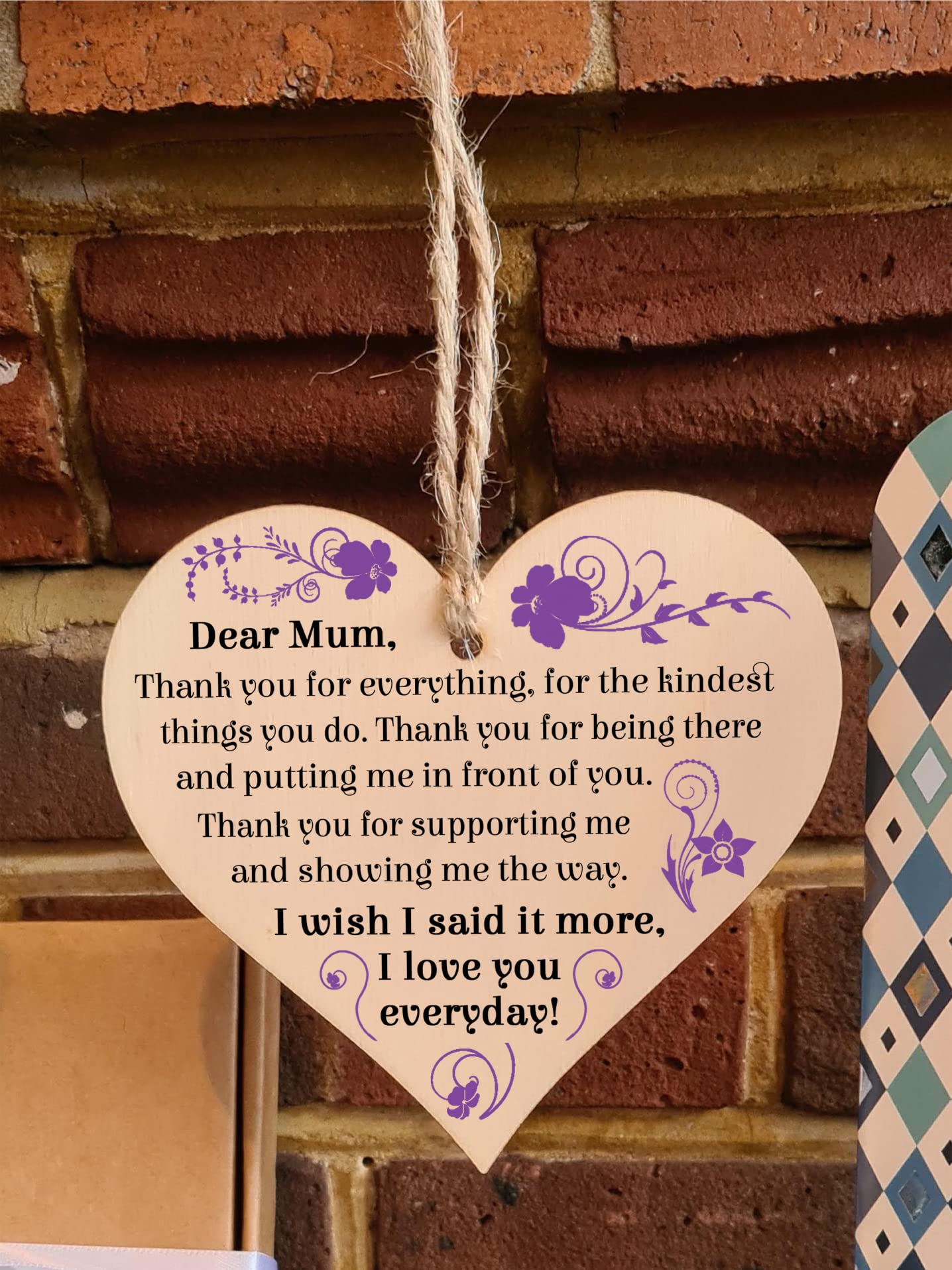 Handmade Wooden Hanging Heart Plaque Gift for Mum Loving Thoughtful Present