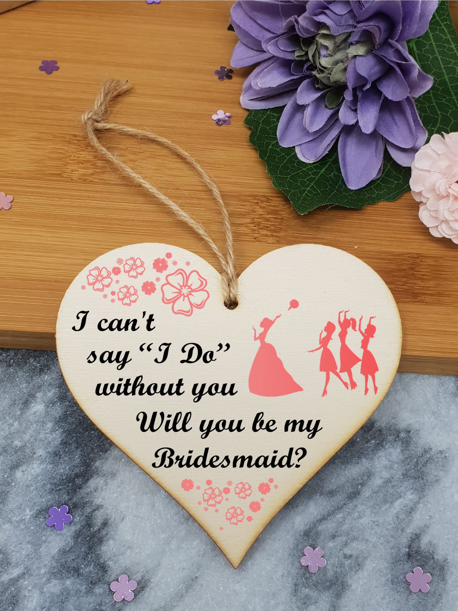 Handmade Wooden Hanging Heart Plaque Gift Will You Be My Bridesmaid Wedding Novelty Keepsake
