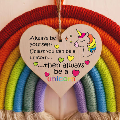 Handmade Wooden Hanging Heart Plaque Gift for Someone Special Funny Inspirational Be a Unicorn Motivational Treat
