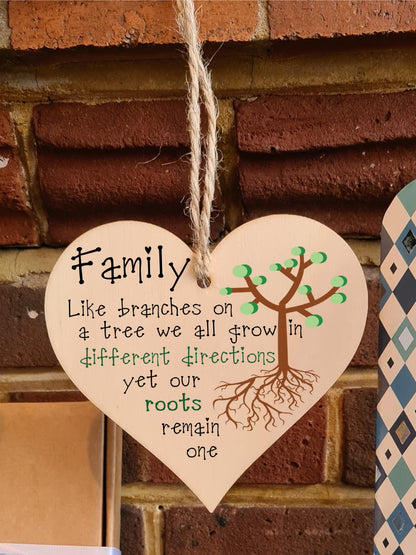 Handmade Wooden Hanging Heart Plaque Gift for Mum Celebrate Family