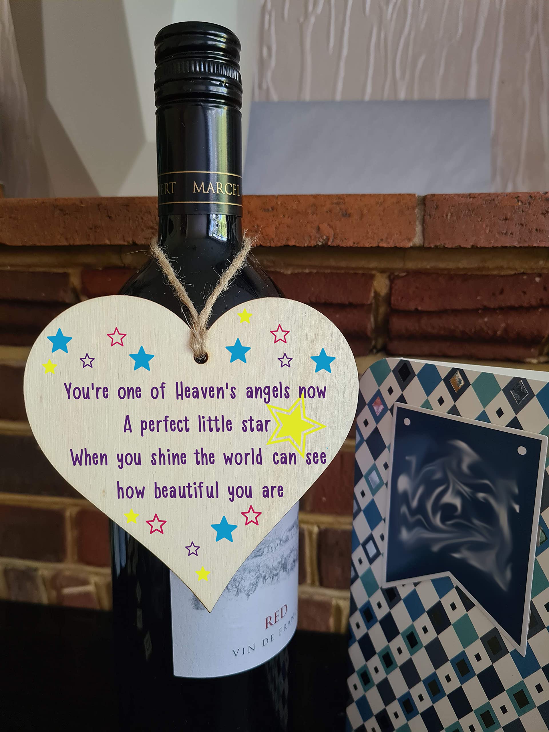 The Plum Penguin Handmade Wooden Hanging Heart Plaque Gift Heaven Angel Beautiful Star Missing You Bereavement In Memory Keepsake Wall Hanger