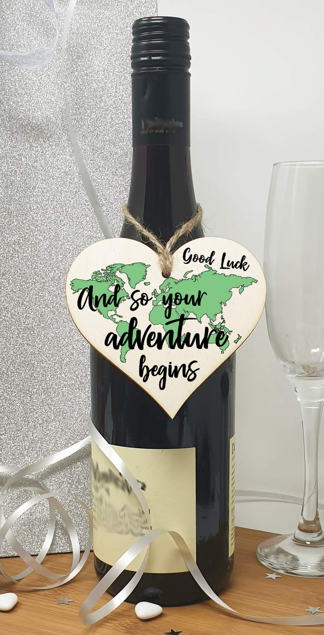 The Plum Penguin Handmade Wooden Hanging Heart Plaque Gift Adventure Begins Inspirational Motivational World Explorer Wilderness Design