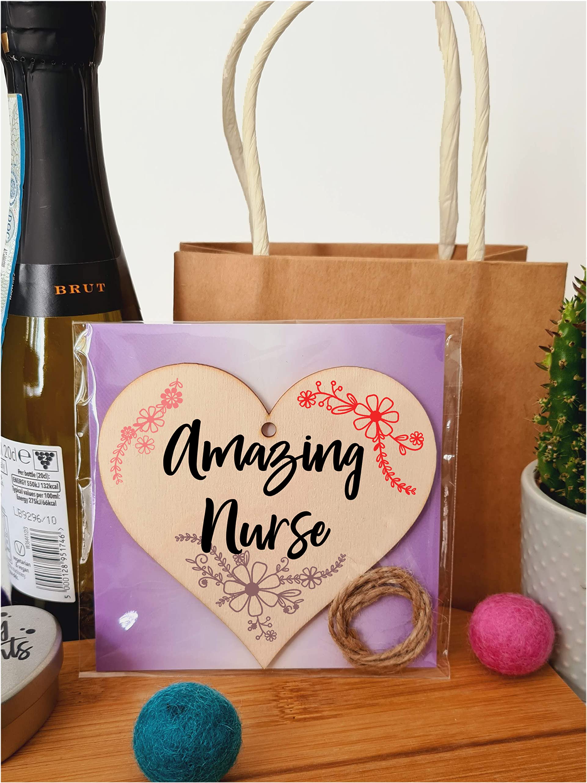 Handmade Wooden Hanging Heart Plaque Gift for a Amazing Nurse Thank You Keepsake