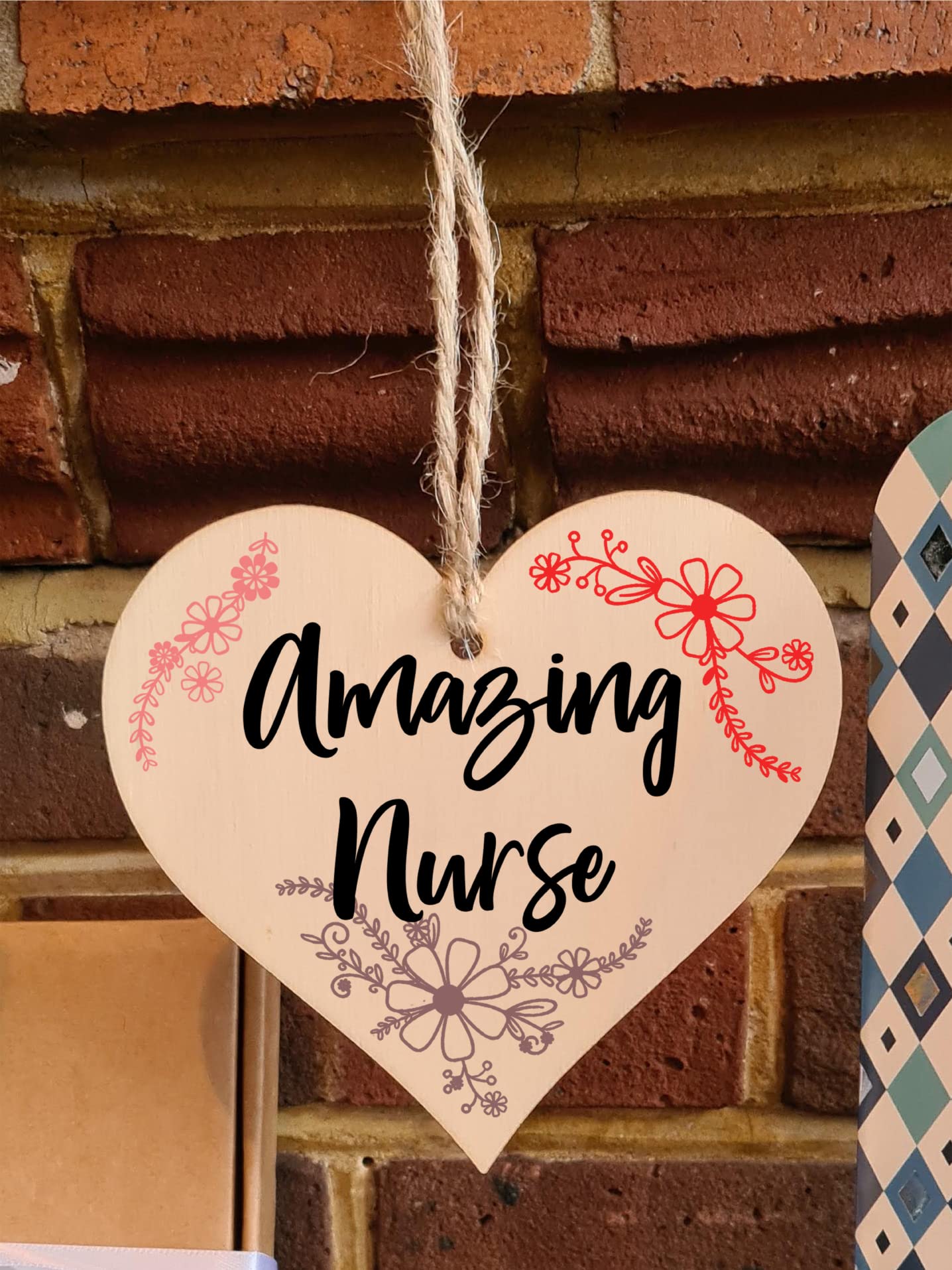 Handmade Wooden Hanging Heart Plaque Gift for a Amazing Nurse Thank You Keepsake