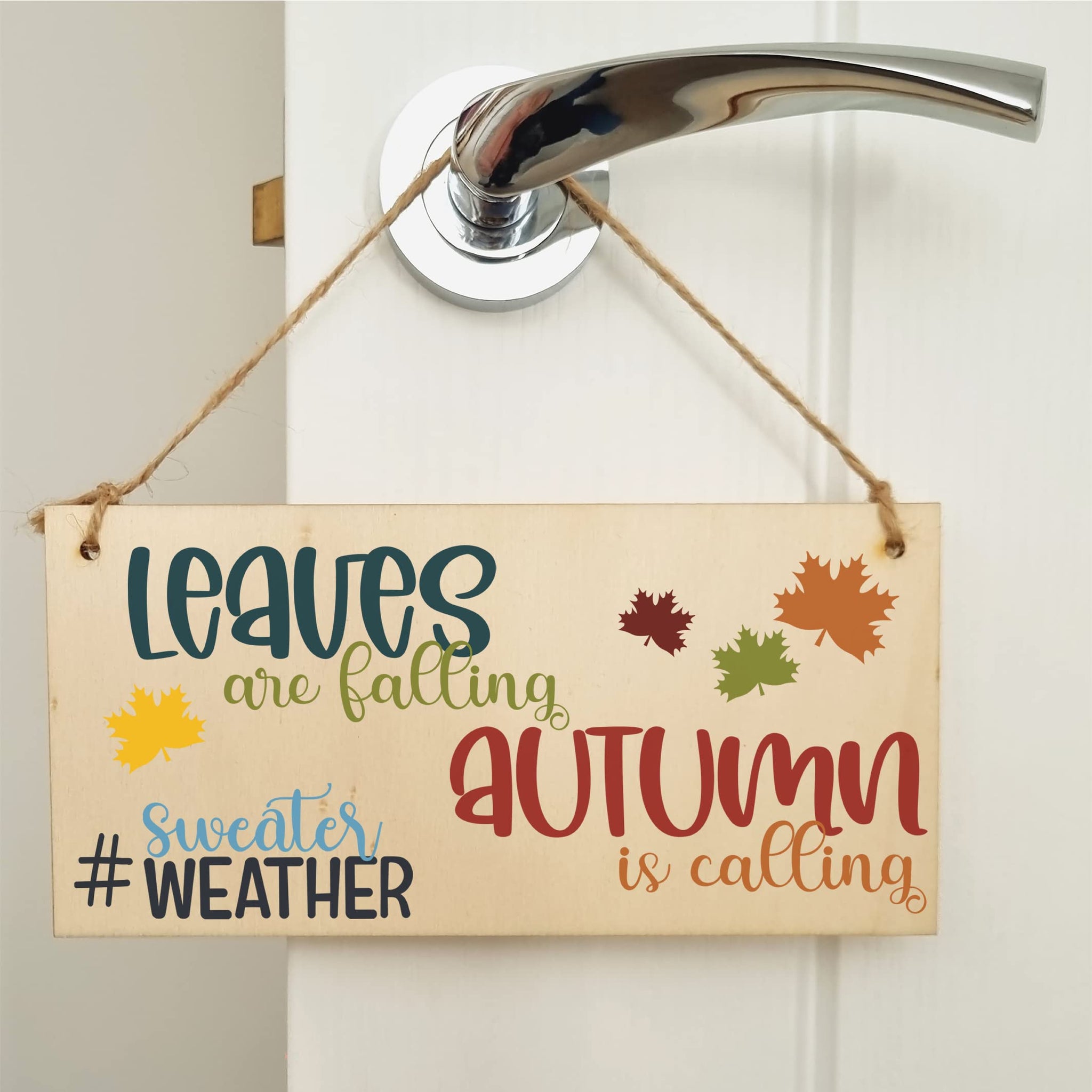 Leaves Falling Autumn Calling Decorative Home Handmade Wooden Hanging Wall Plaque Gift hashtag sweater weather