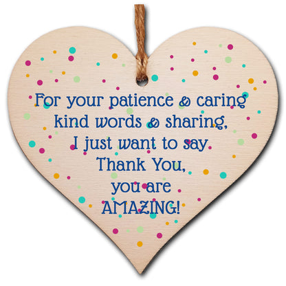 The Plum Penguin Handmade Wooden Hanging Heart Plaque Gift Thank You Amazing Friendship Teacher Colleague Present Card Alternative