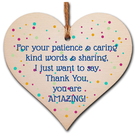 The Plum Penguin Handmade Wooden Hanging Heart Plaque Gift Thank You Amazing Friendship Teacher Colleague Present Card Alternative