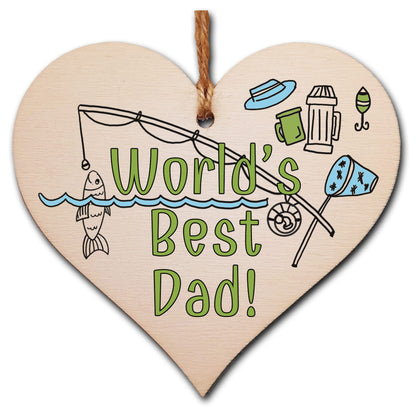 Handmade Wooden Hanging Heart Plaque Gift for Dad this Fathers Day Novelty Fun Thoughtful Keepsake for Fishing Fan