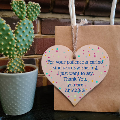 The Plum Penguin Handmade Wooden Hanging Heart Plaque Gift Thank You Amazing Friendship Teacher Colleague Present Card Alternative