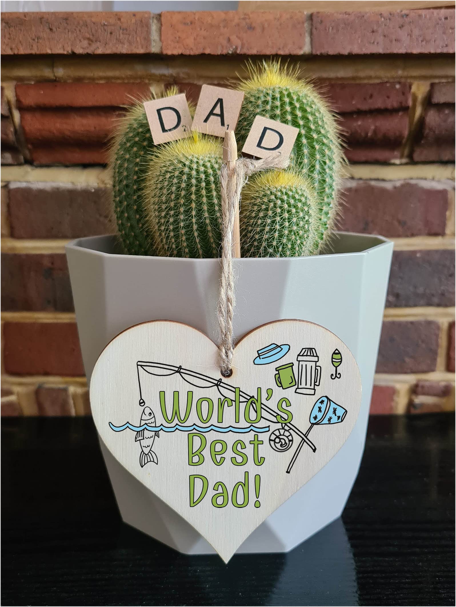 Handmade Wooden Hanging Heart Plaque Gift for Dad this Fathers Day Novelty Fun Thoughtful Keepsake for Fishing Fan