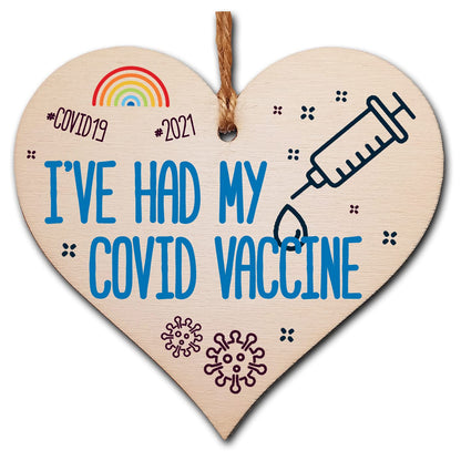 The Plum Penguin Handmade Wooden Hanging Heart Plaque Gift I've had my COVID Vaccine Vaccinated Celebration Gift Car Mirror Hanger Badge Alternative